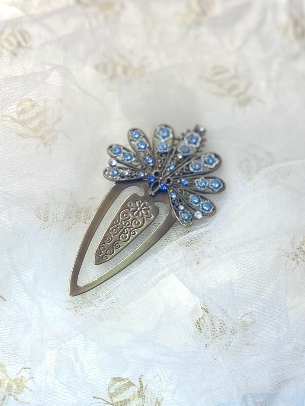 True Y2k Metallic Bookmark Clip Blue Monochrome Floral Gems/Bling Vintage Womens